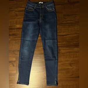 Dark Blue Skinny Jeans with Studded Pockets